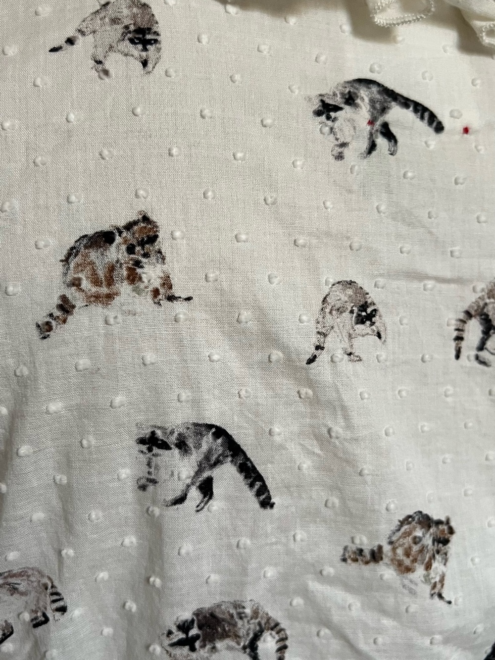 Anthropologie Rebekah Maysles Cream Racoon Print Ruffle Blouse - Picture 5 of 6